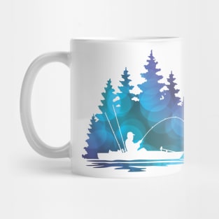 Kayak Fisherman with Blue Abstract Pattern Mug